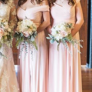 Petal Pink David’s Bridal Mesh Bridesmaid Gown